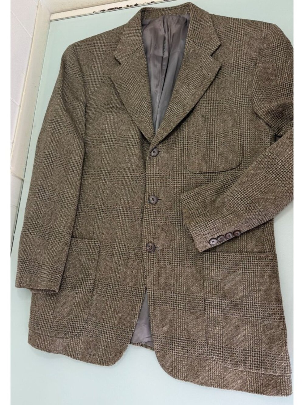 Joseph Abboud Blazer 40R Silk Worsted Wool Blend Glen Plaid Tweed Weave 3 Button